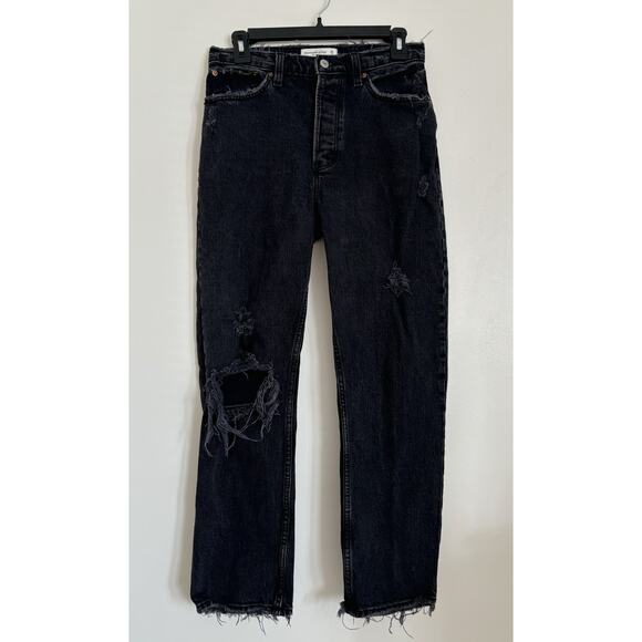 Dark Grey Abercrombie The Dad High Rise Distressed Jeans 26/2 Short - Picture 1 of 9